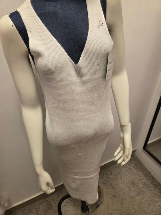 Damski Komplet Swetrowy Sukienka + Sweter Biały   S M