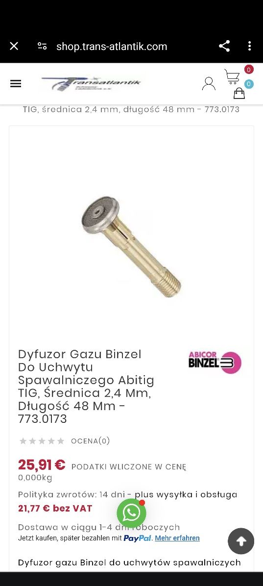 Dyfuzor gazowy Binzel Tig 2.4 mm