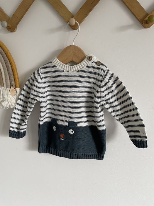 Sweter newbie 62 beżowo ciemnozielony paski