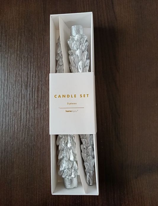 Srebrne świece stołowe choinki 2 sztuki nowe z Home&you