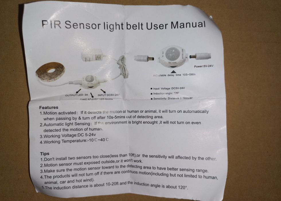 Датчик движения 12 вольт регулируемая задержка для  светодиодной ленты