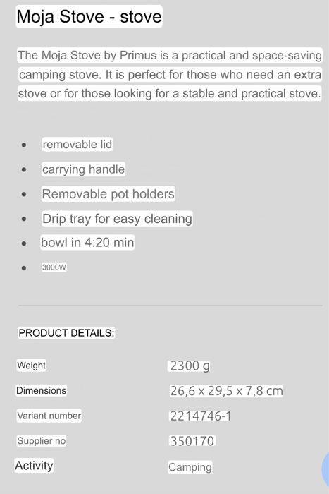 Primus Moja stove - NOVO