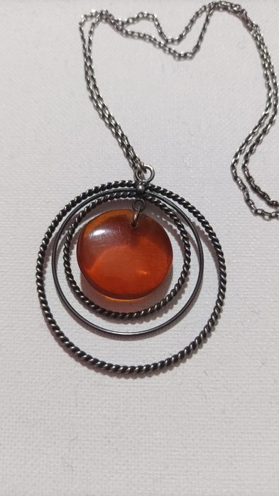 Срібне кольє підвіс з янтарем вінтаж
