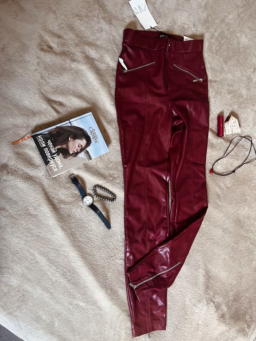 Шкіряні штани, ZARA стильні жіночі штани. Висока посадка.
