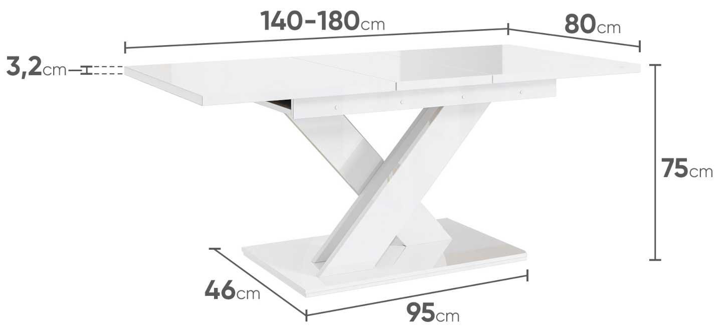 Stół rozkładany 140-180 cm do salonu stół biały połysk / czarny połysk