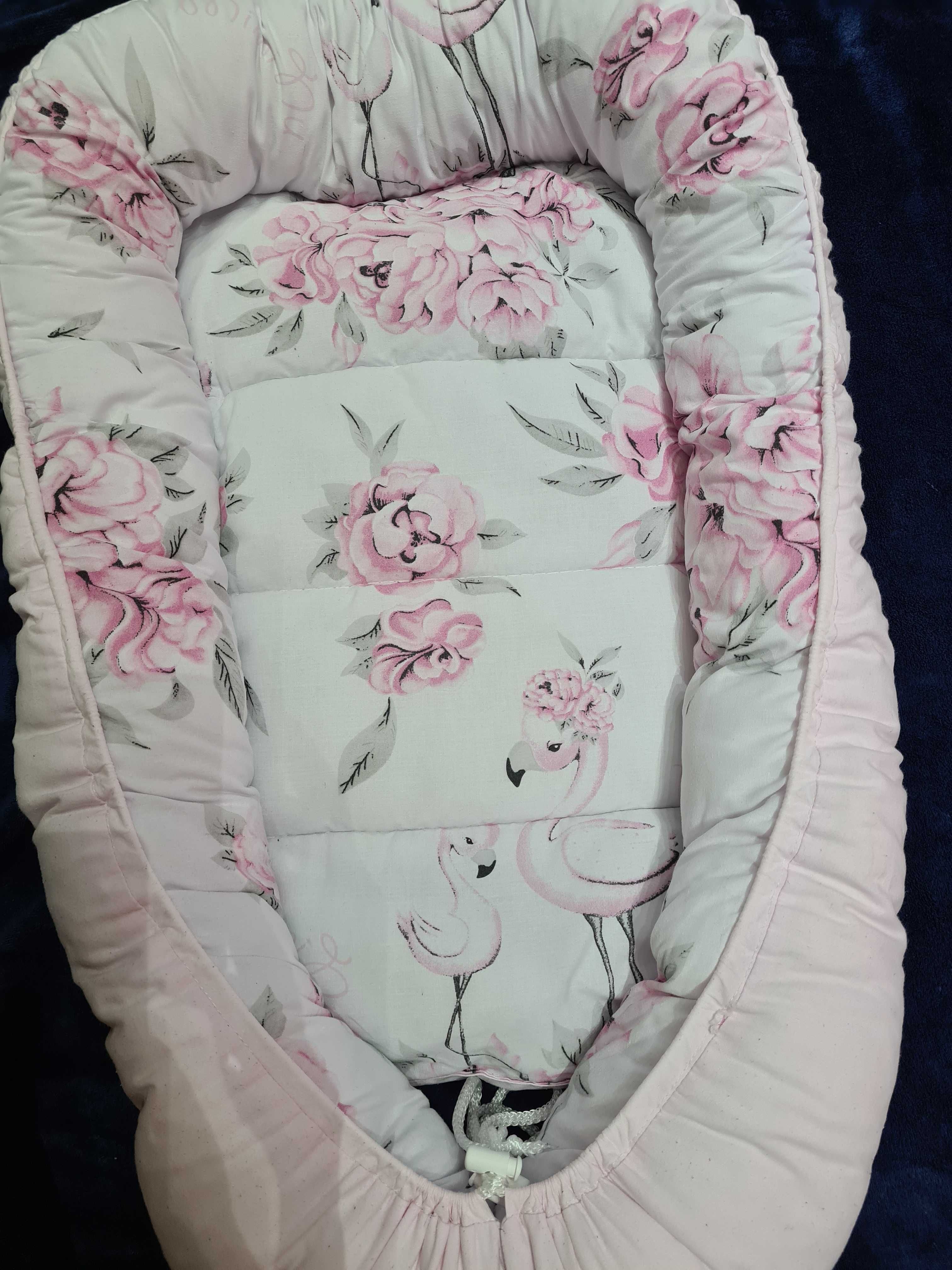 Kokon Gniazdko niemowlęce 55x90 cm PEONIE RÓŻ + poduszka MimiNu