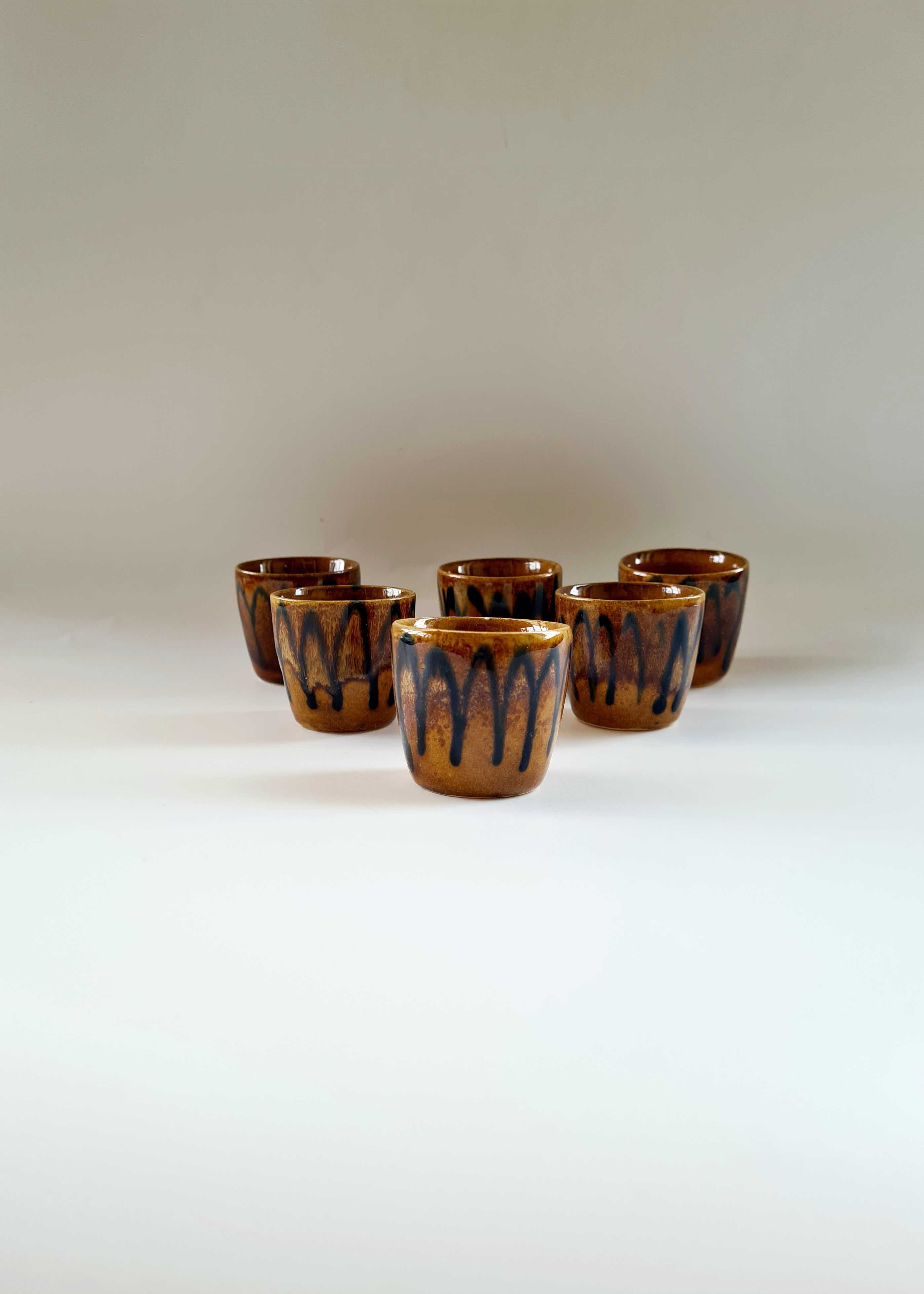 Zestaw 6 ceramicznych kieliszków 50 ml Bolesławiec PRL