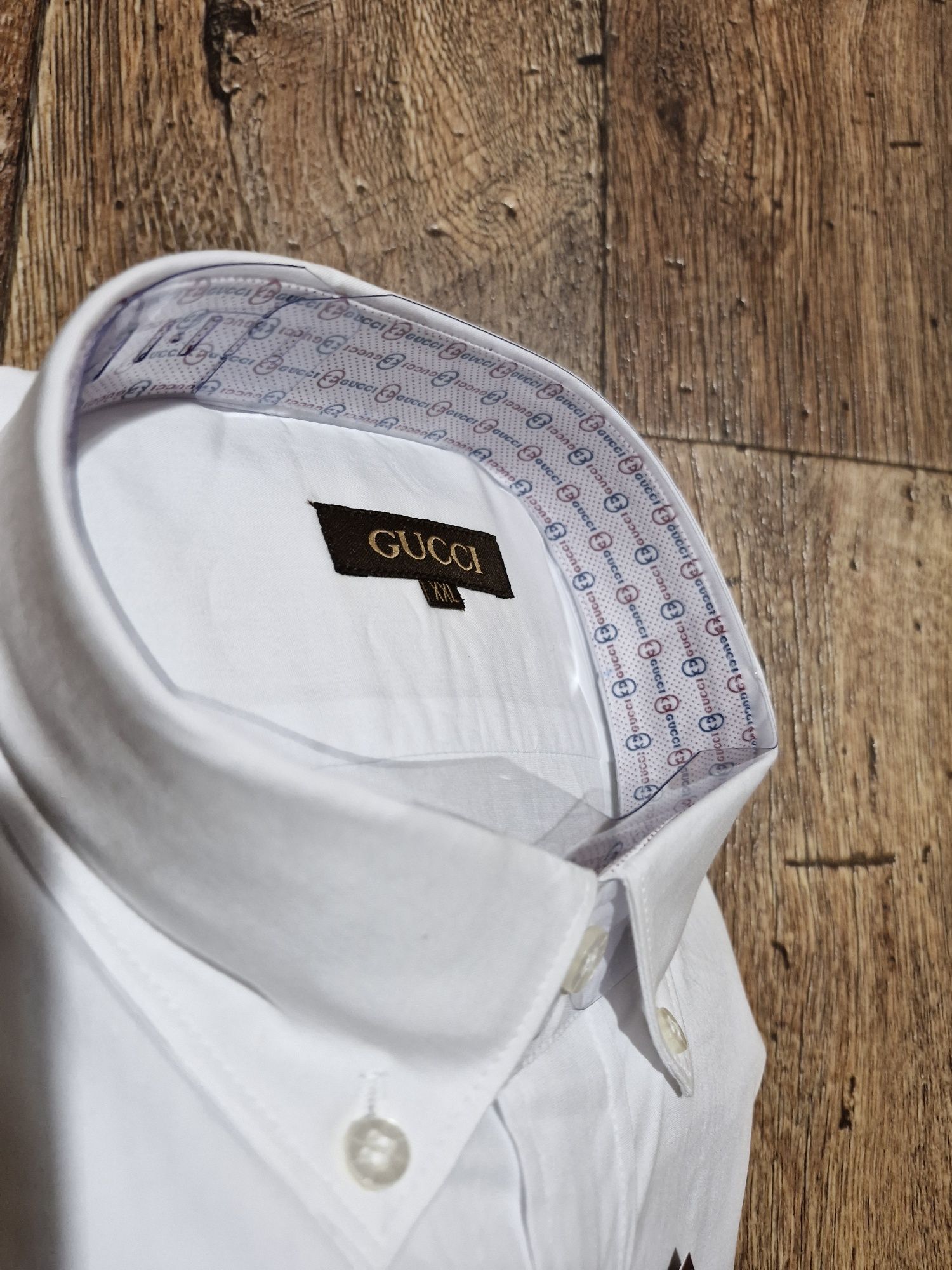 Nowa biała koszula elegancka długi męska Gucci bawełna logo 2xl metki