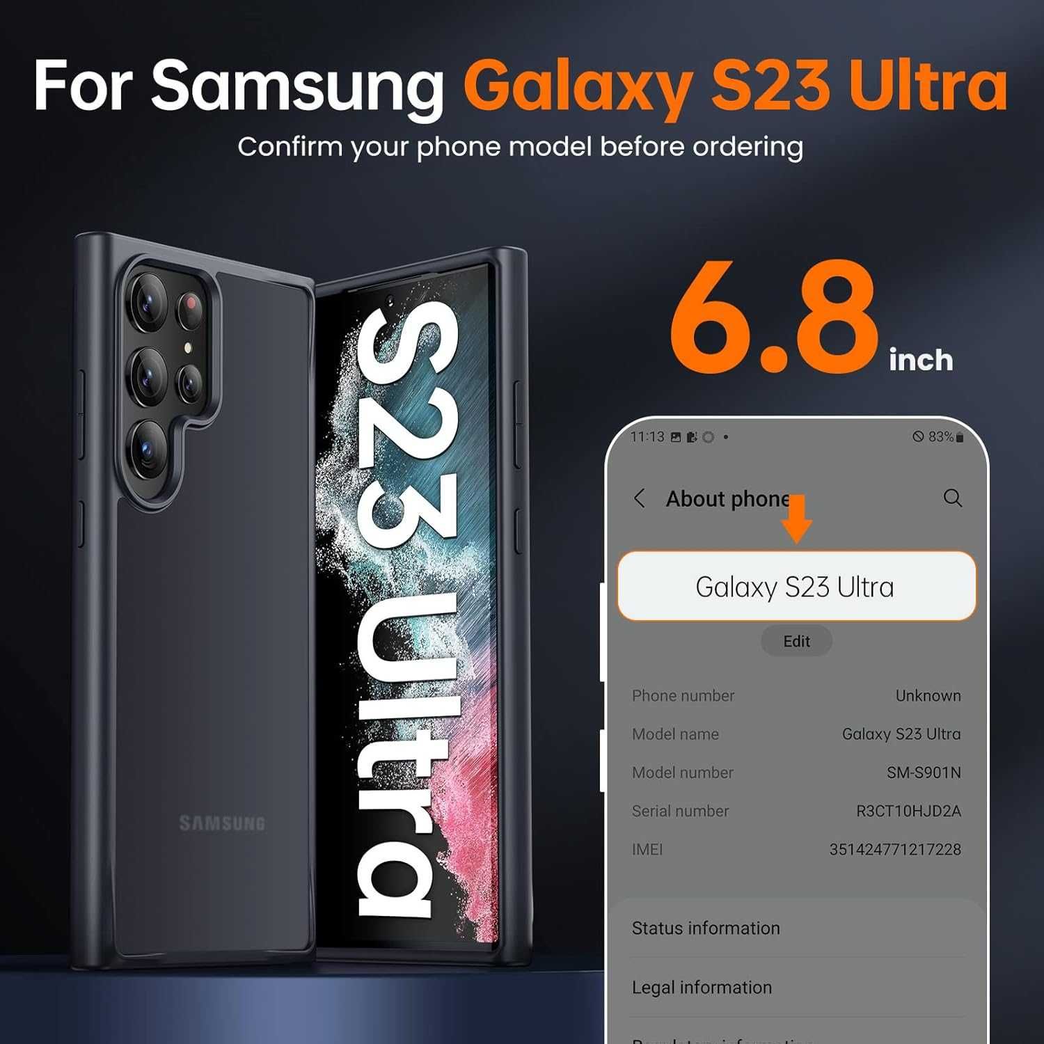 Meifigno etui pancerne Samsung Galaxy S23 Ultra 2szt bezbarwne czarne