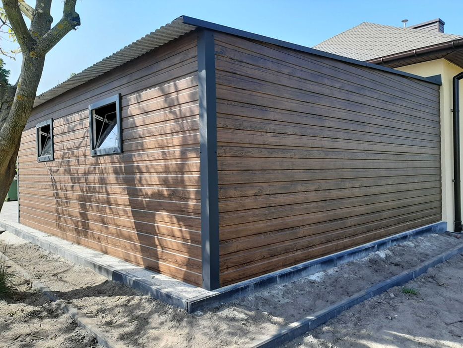 Garaż Blaszany GRAFITOWY +2 Bramy - TANIE Garaże Blaszane -Maj-Blach