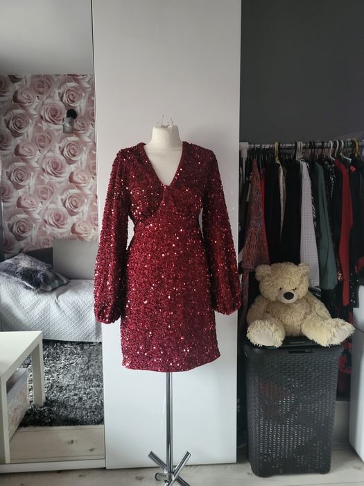 Burgundowa sukienka cekinowa xl-xxl, święta Sylwester,  impreza