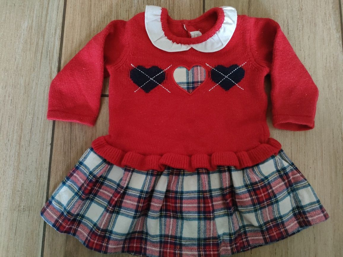 Sukienka czerwona, niemowlęca w kratkę 1-2 m. 60 cm