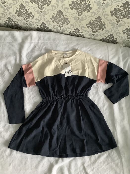 Nowa sukienka midi granatowa z napisem Zara Kids 11-12 lat 152 cm