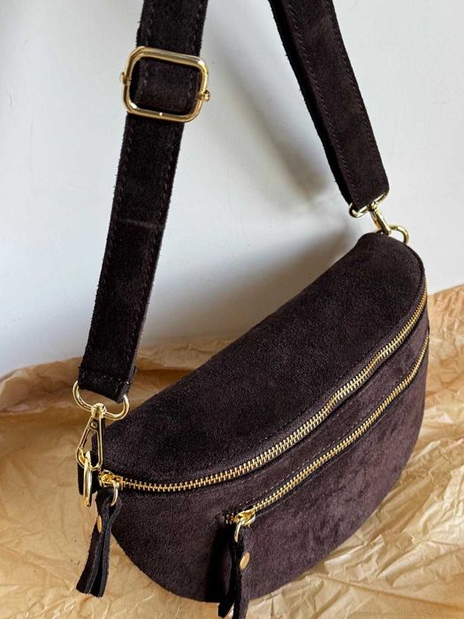 Torebka nerka skóra skórzana brązowa czekoladowa zamszowa viral zamsz