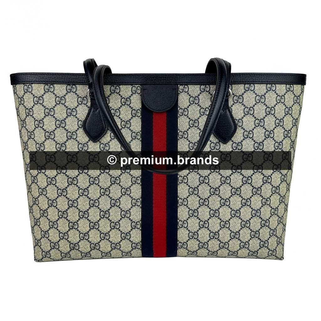 Torebka Gucci Ophidia GG Medium Tote granatowa skóra naturalna/canvas