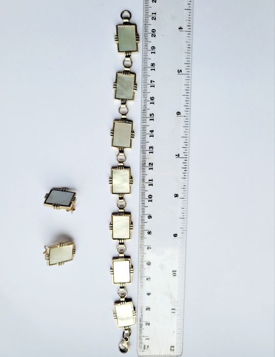 Bransoletka i kolczyki srebro 925 masa perłowa, masywne i eleganckie