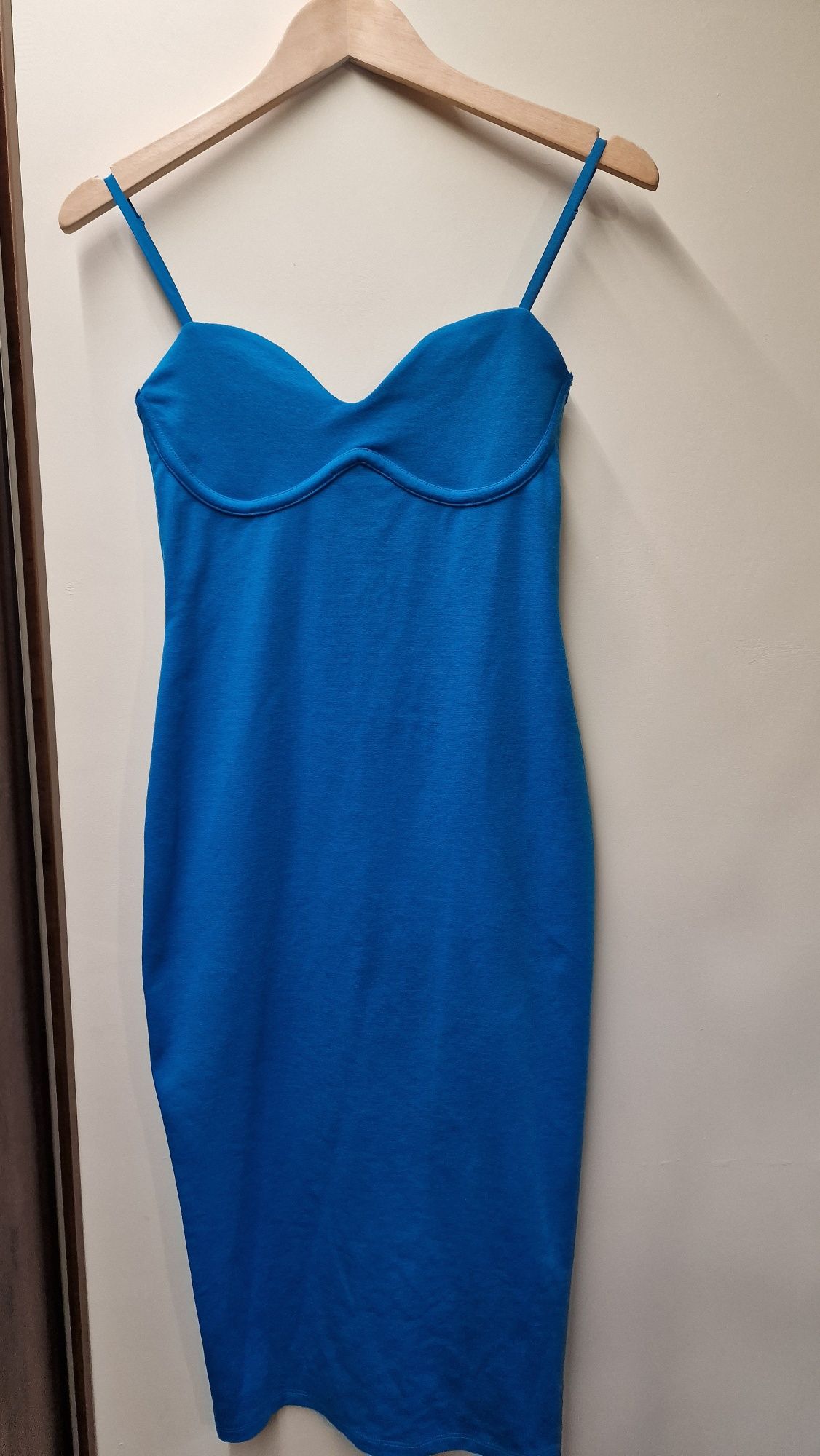 Nowa sukienka Zara turkusowa elastyczna regulowane ramiaczka 38 M