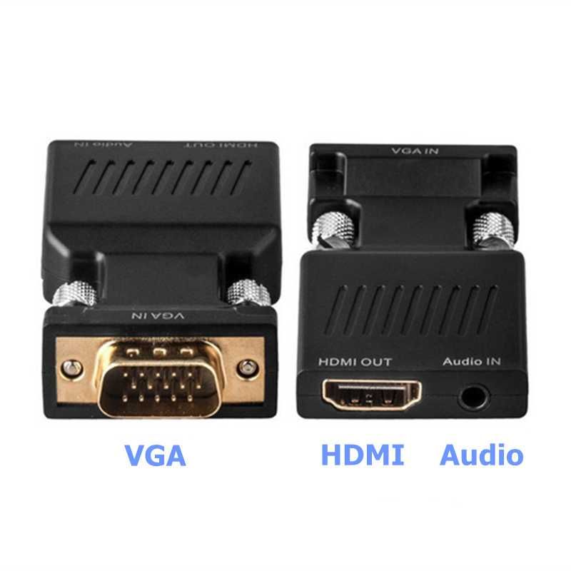 Conversor Adaptador VGA Macho para HDMI Fêmea c/ Áudio p/ PC Monitor