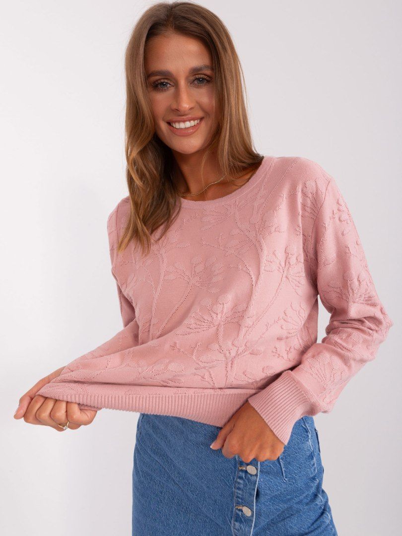 Sweter klasyczny ze ściągaczami jasno różowy