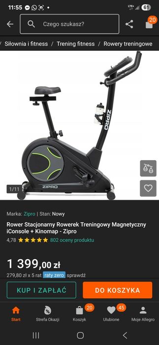 Rower Stacjonarny ZIPRO FLAME Treningowy Magnetyczny iConsole + Kinoma