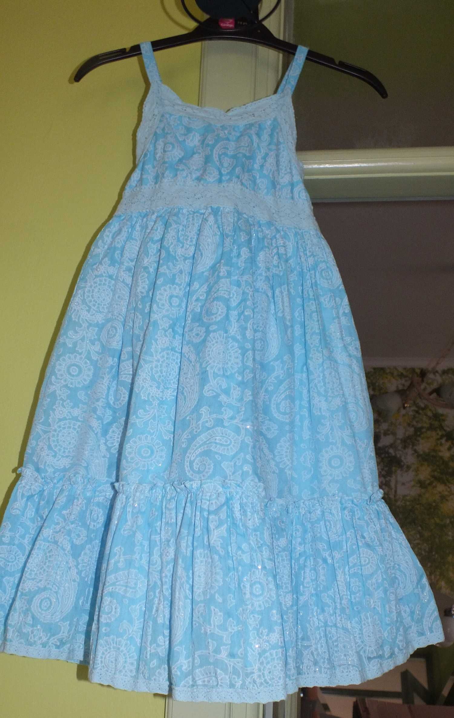 TU Letnia sukienka błękitna mieniąca, bawełna r. 128 8lat