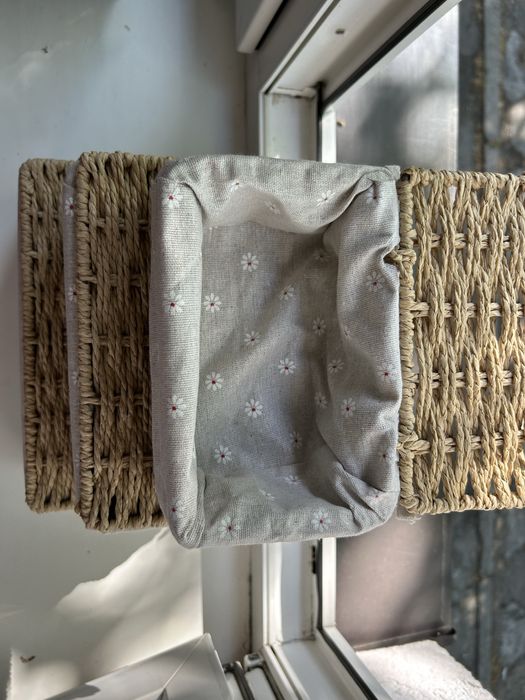 Kosz z pokrywką 3 sztuki, pleciony kosz z liny papierowej, NOWE