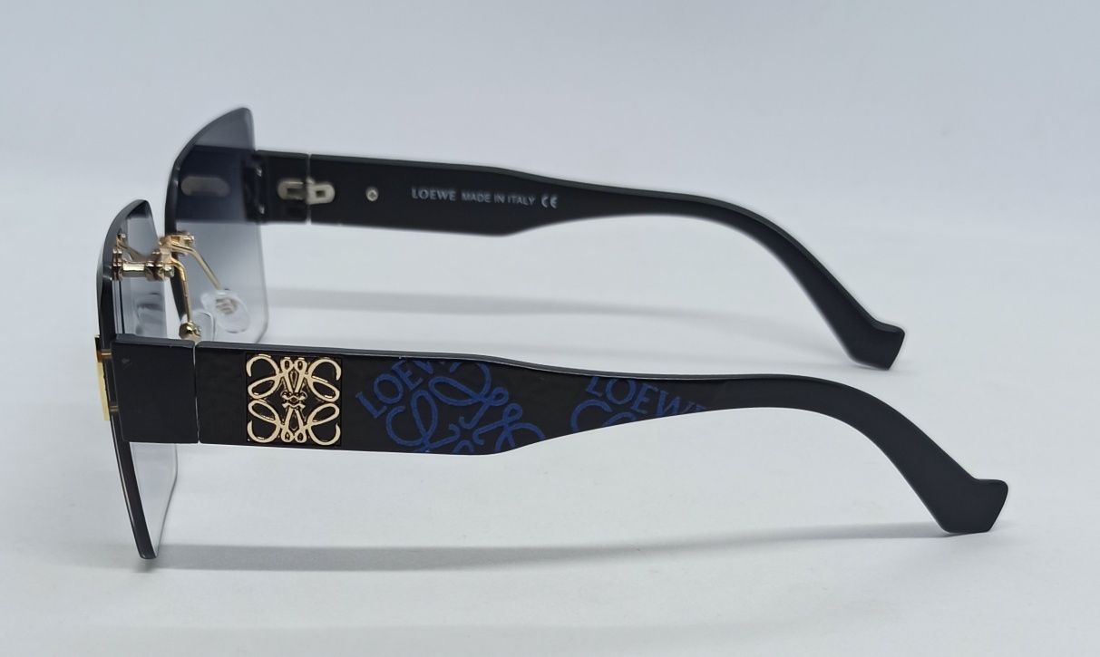 Брендовые очки женские безоправные серый градиент с сине золотым лого