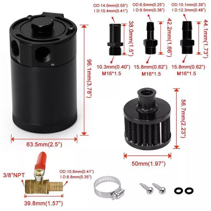 Kit Oil Catch Can Universal + Filtro breather - Preto (mdl3)