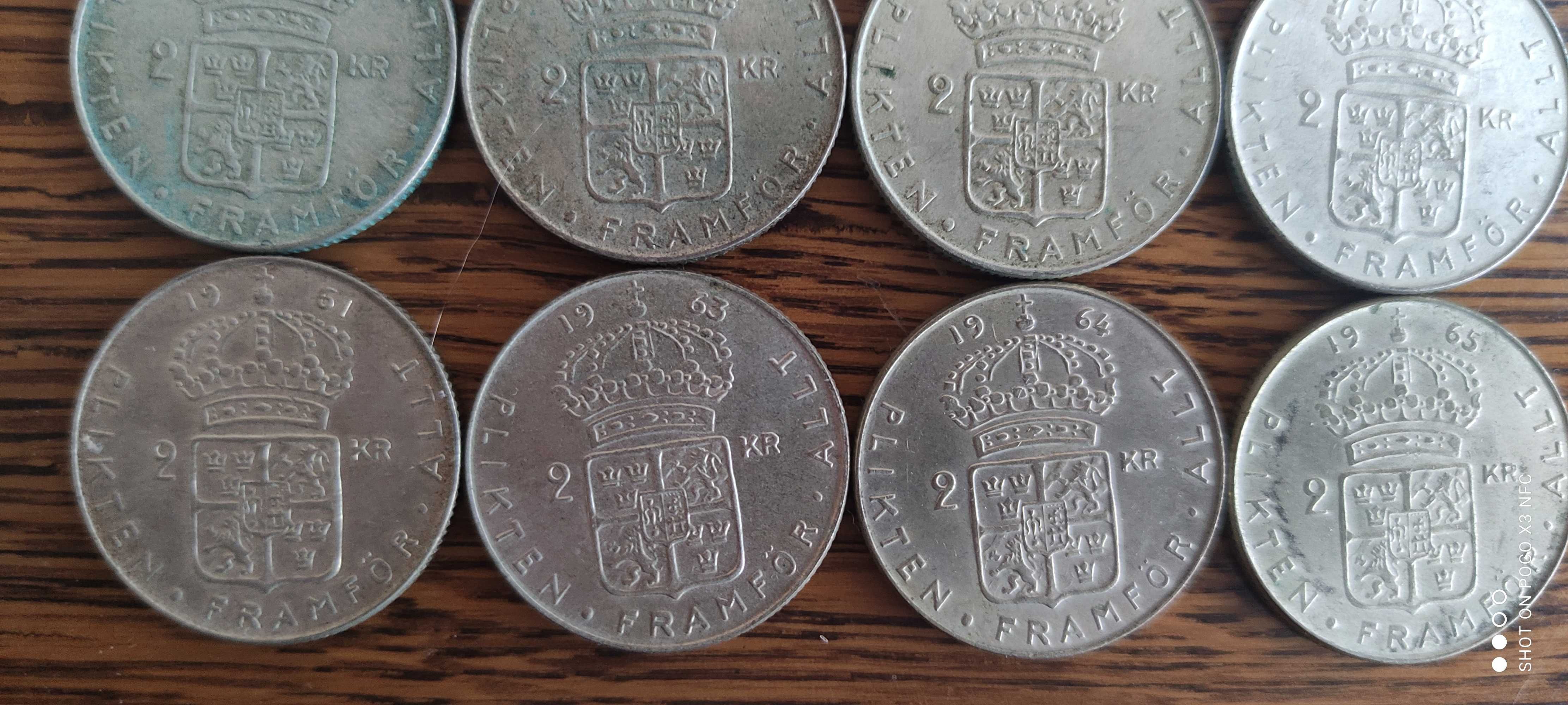 Monety srebrne zestaw 12 sztuk Szwecja 2 korony 1952-66