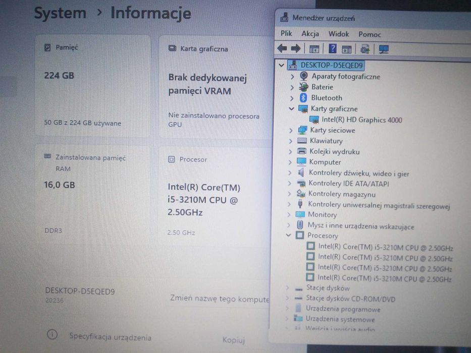 Laptop Do Pracy Lenovo G500 15,6" HD i5 16GB 256 SSD W11 GW FV