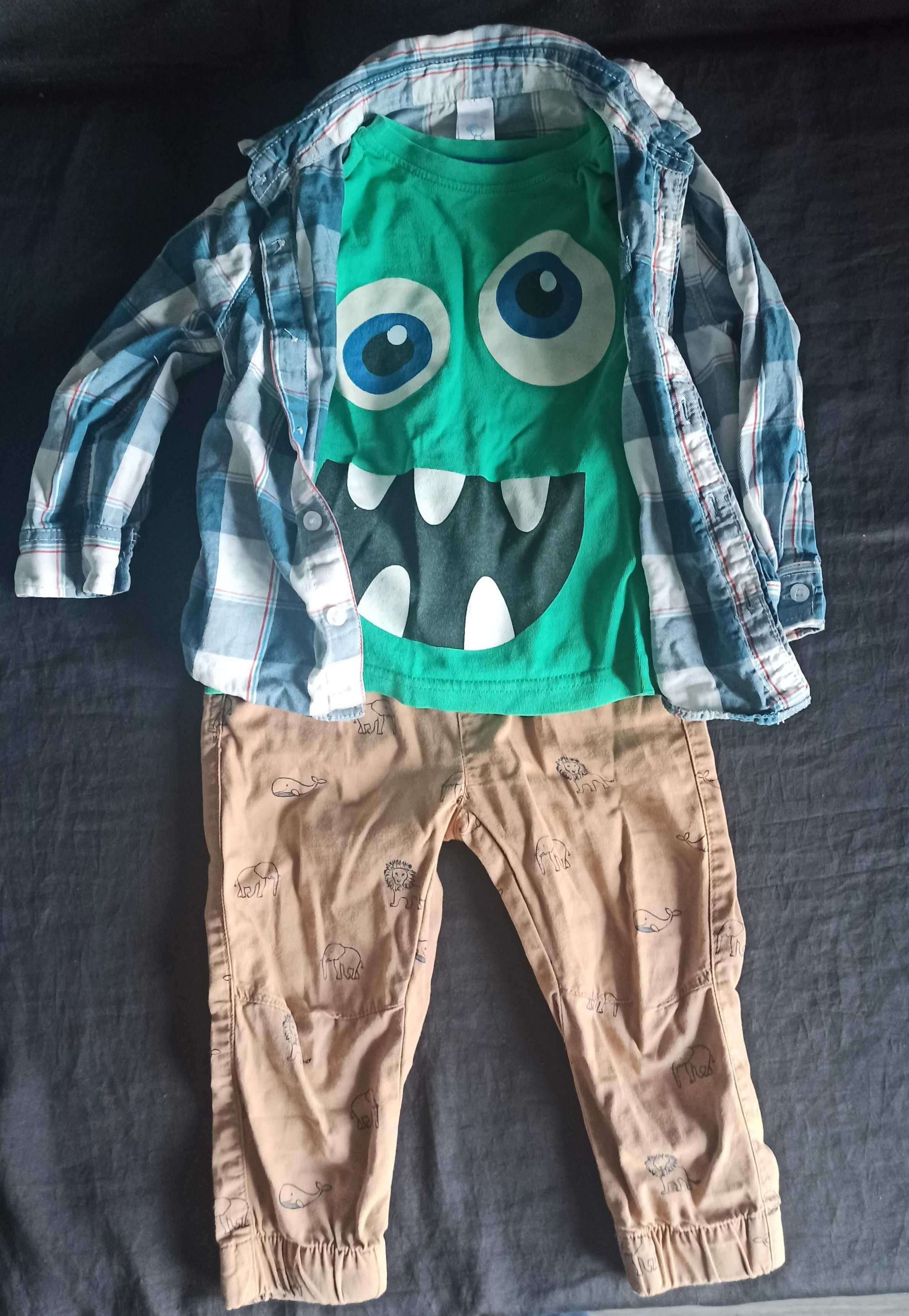 Duży Zestaw ubrań dla chłopca koszule, koszulki, spodnie roz 86