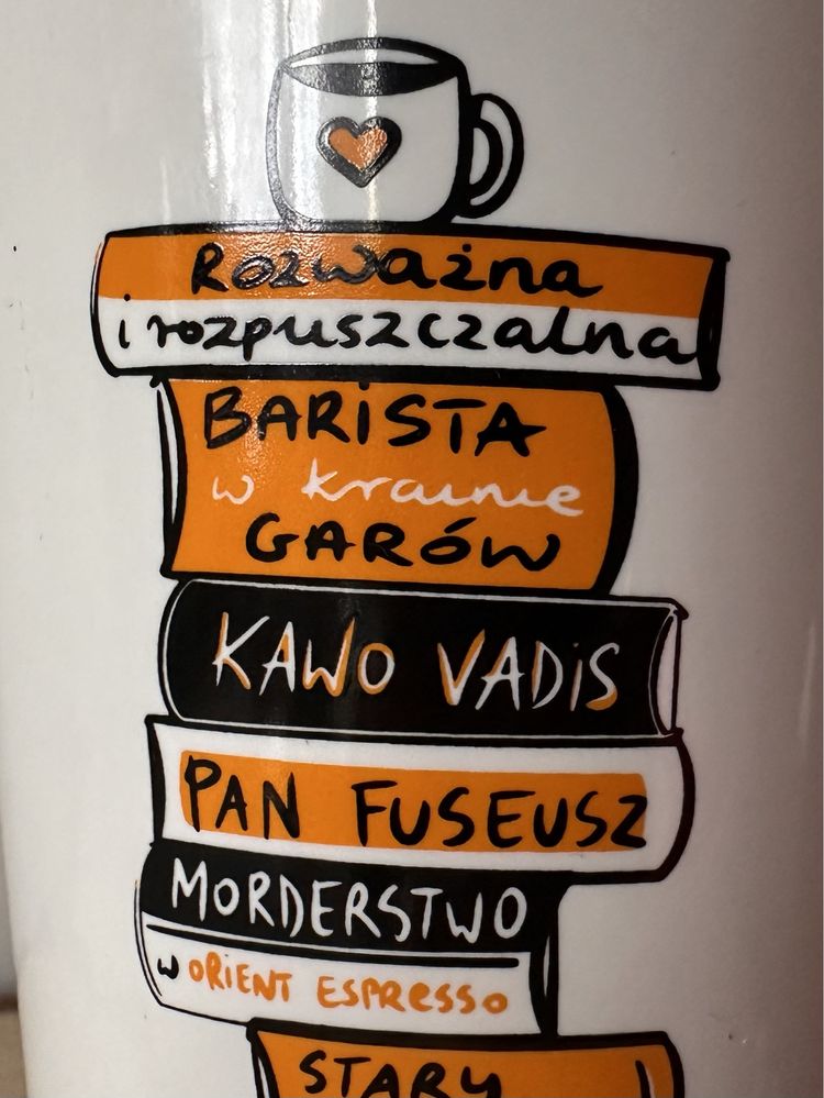 Duży porcelanowy kubek dla fana kawy, książek, kotów