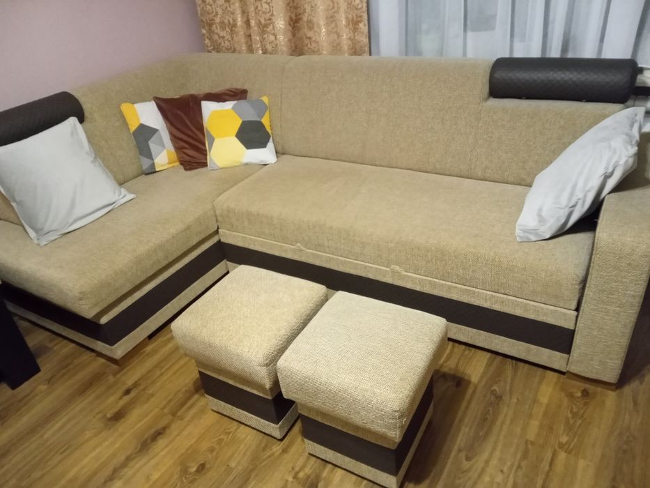 Narożnik kanapa rozkładana od stolarza duży zestaw