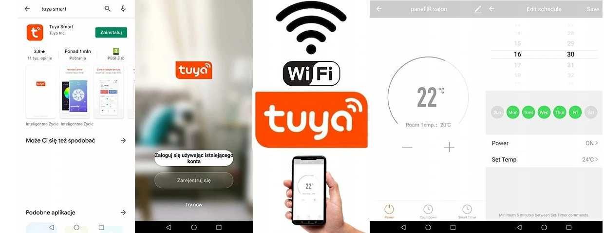 Grzejnik 360W na podczerwień promiennik DOTYK PILOT WIFI