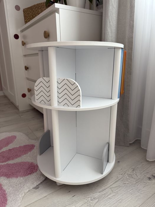 Szafka obrotowa dziecięca na książki regał biały funkcjonalny kółka