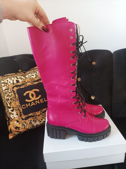 Eleganckie kozaki sznurowane skóra