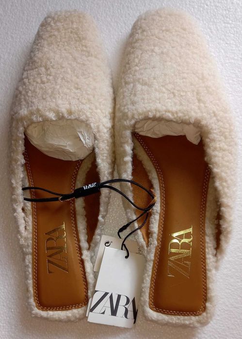 ZARA Klapki sztuczny baranek mules - 41 / 26,6 cm