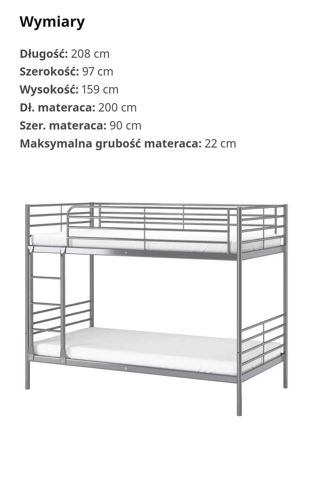 Łóżko piętrowe Ikea SVÄRTA