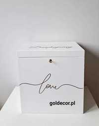 Duże pudełko na koperty skrzynka na koperty złoty napis Love wesele