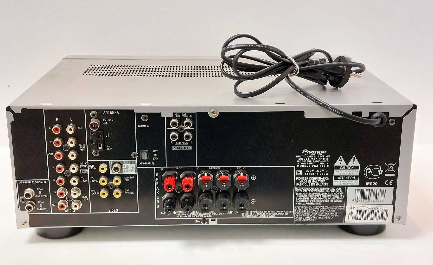 Amplituner wzmacniacz Pioneer VSX-418 srebrny, wielokanałowy kino 5.1