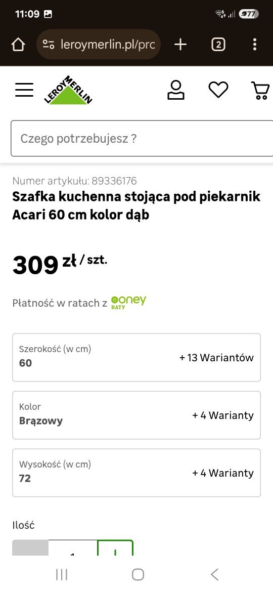 Szafka kuchenna pod piekarnik Acari 60cm