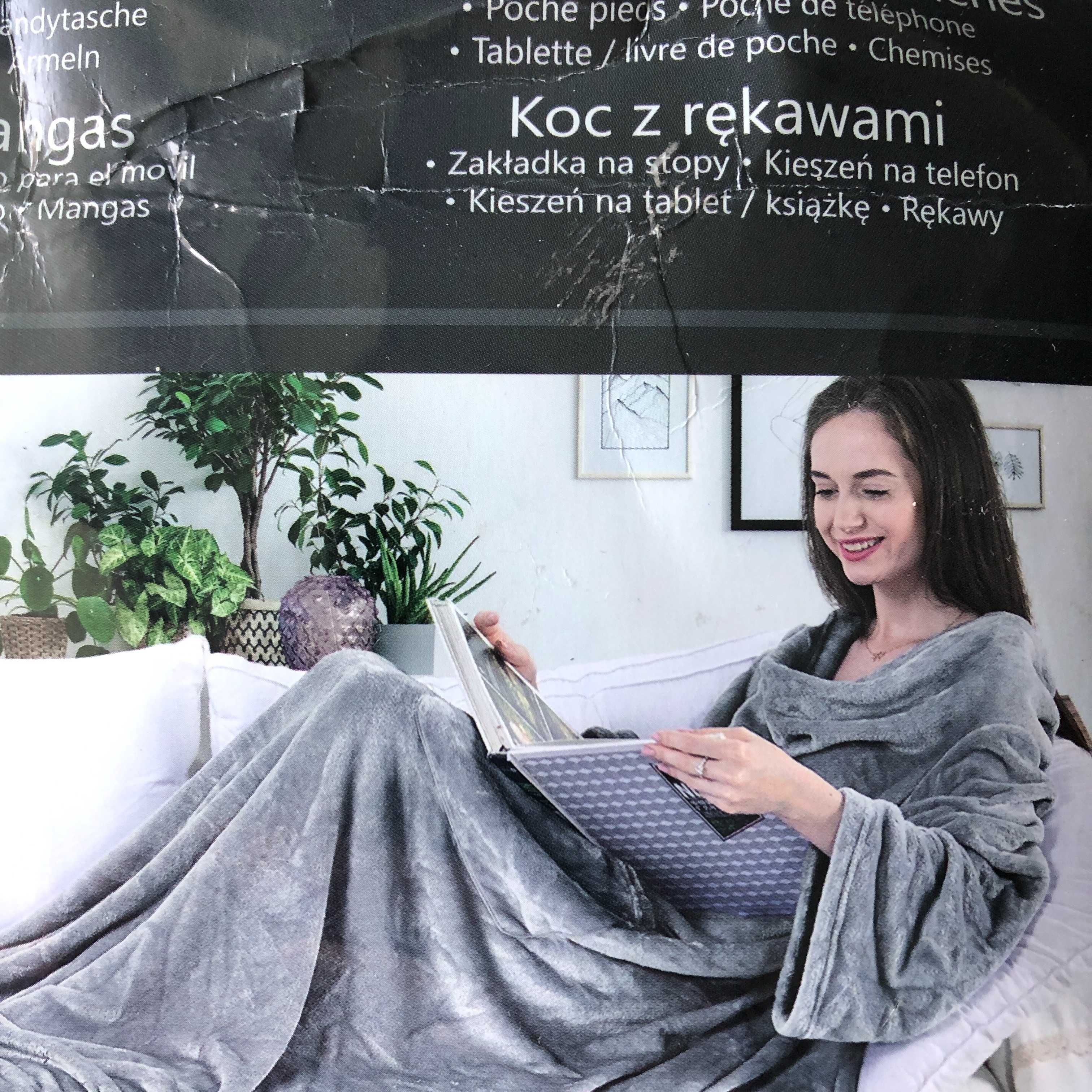 Nowy Nie używany Koc z rękawami LAZY DecoKing szary stalowy 170x200 cm