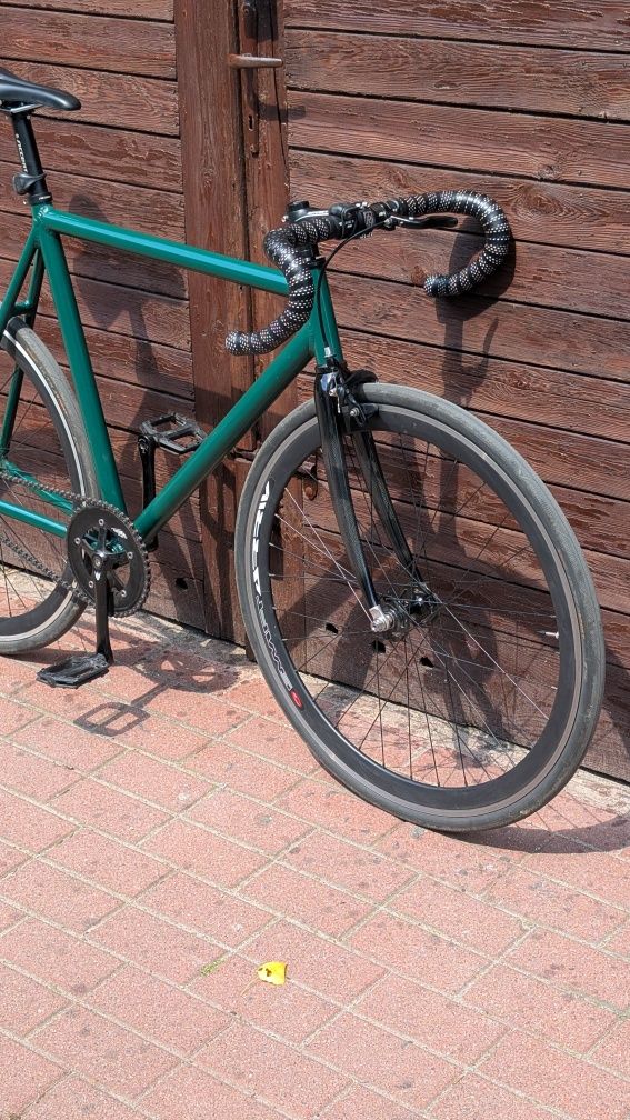 Rower Mielec L 59cm 9,5kg wolnobieg/ostre koło, alu/carbon, osprzęt++