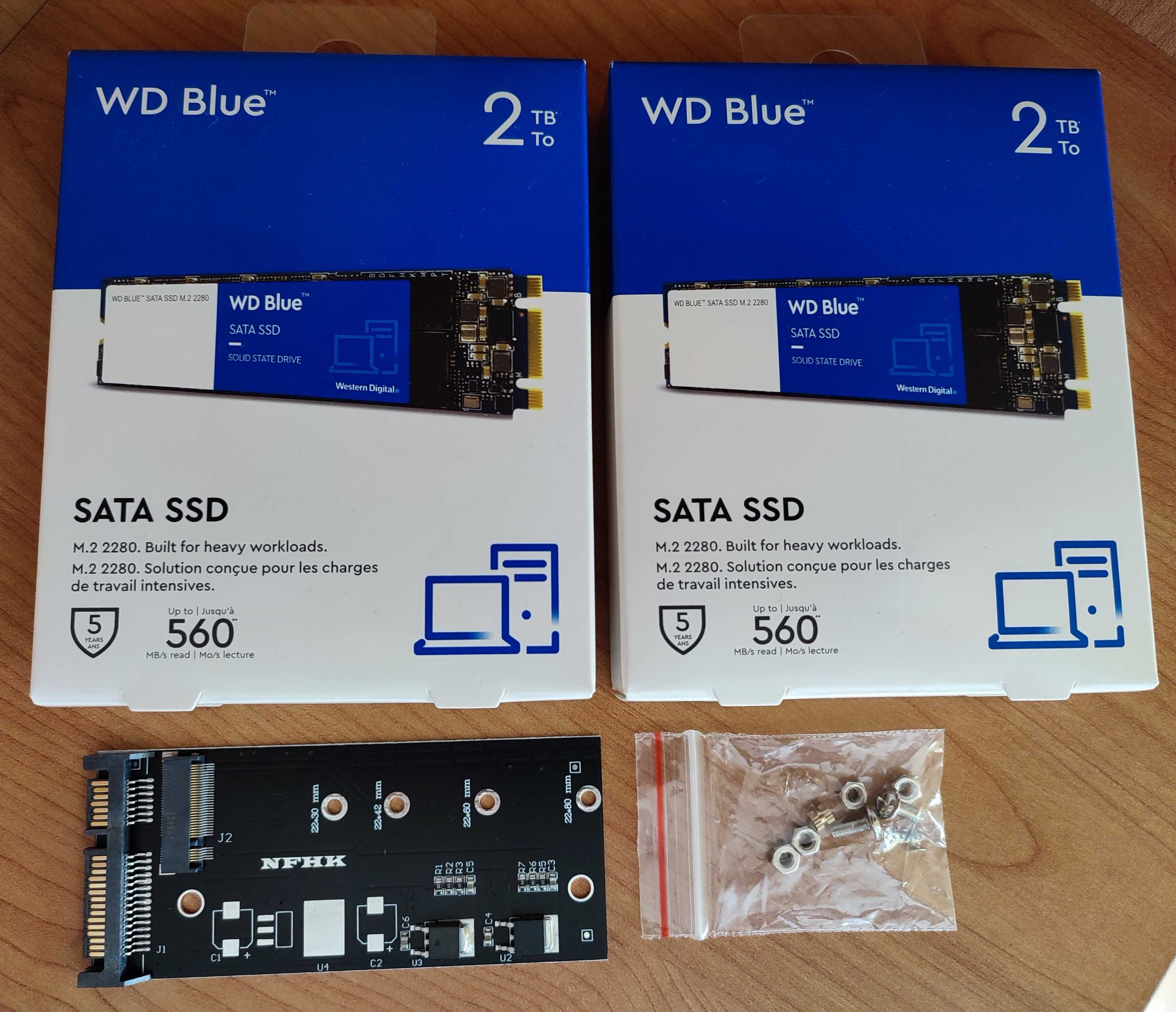 Dwa dyski WD Blue SATA SSD 2TB. M.2 SATA. Nowe. +GRATIS