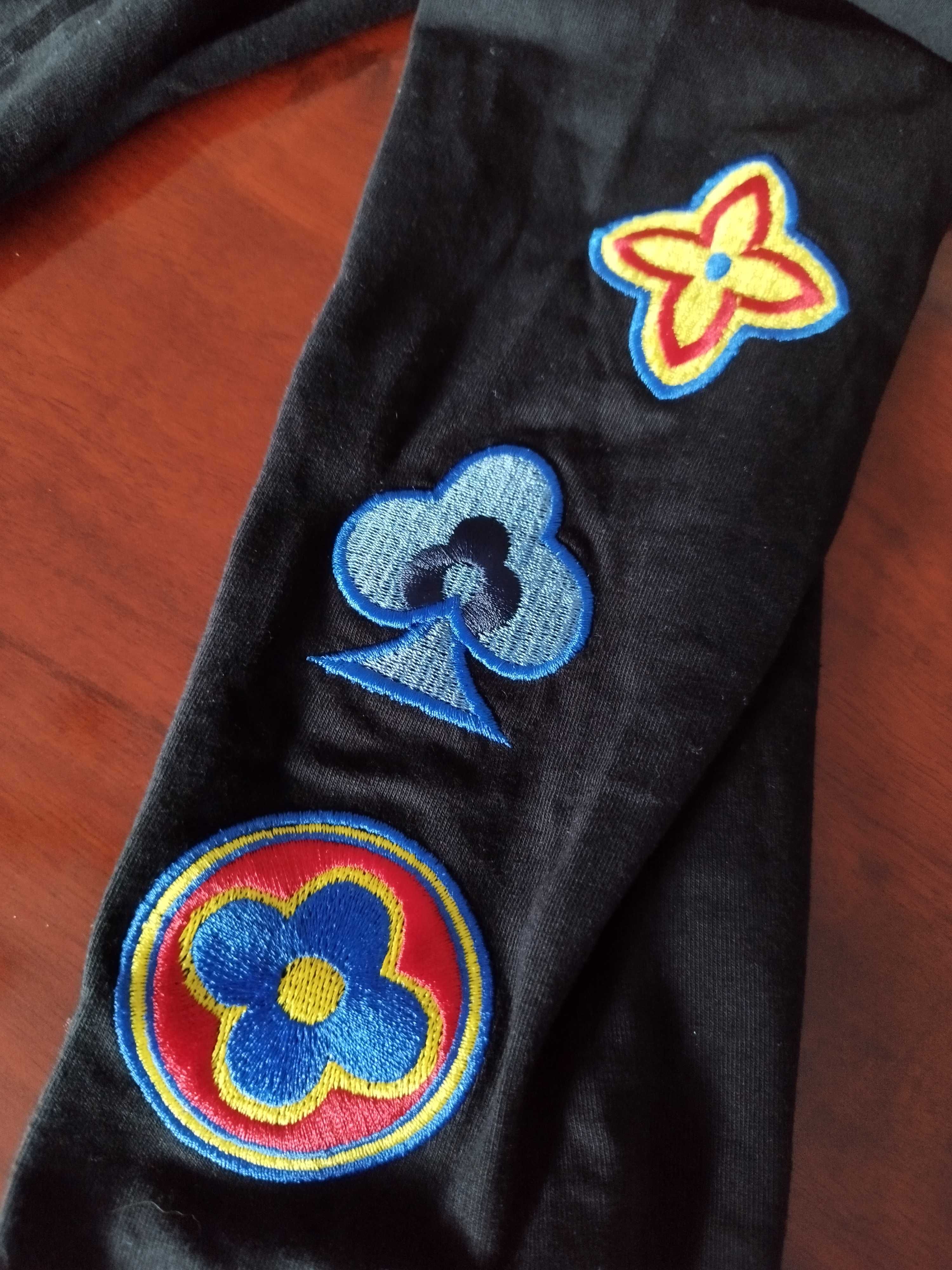 %_MEGI_spodnie / legginsy_ lampas + aplikacje_czarne - M/L