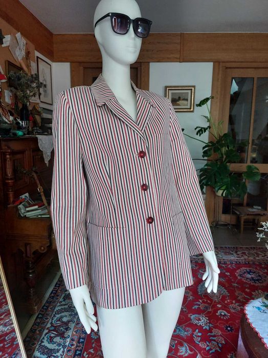 letnia marynarska elegancka jasna marynarka retro w paski navy naval