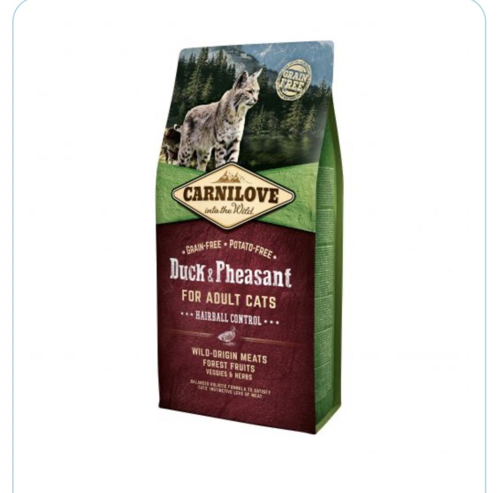 Carnilove Cat Hairball Control для шерсті  котів, качка фазан 6 кг