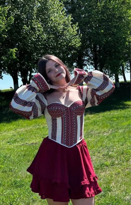 Корсет вишиванка з рукавами та чокер, етно корсет з вишивкою