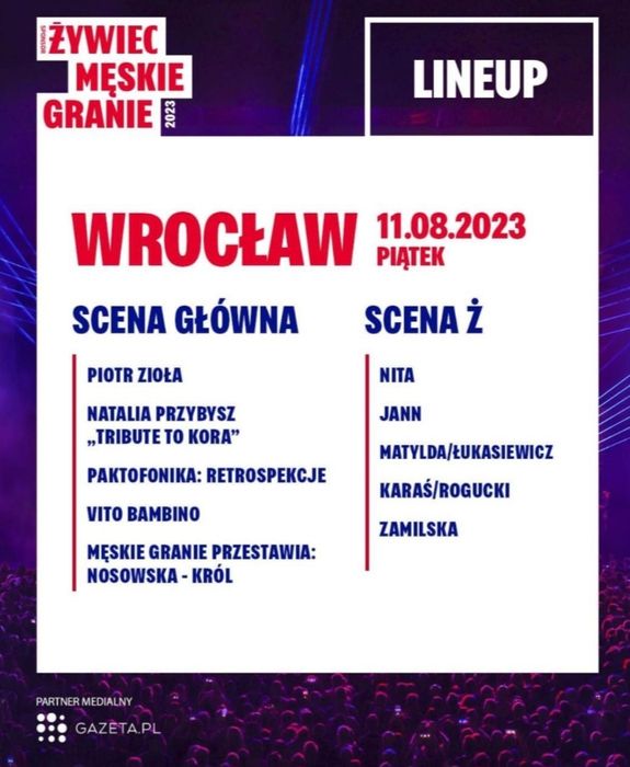Bilety Meskie Granie -Wroclaw piątek 11.08