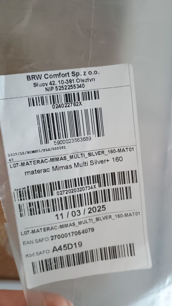 Materac sprężynowy multipocket mimas multi silver 160x200 H3